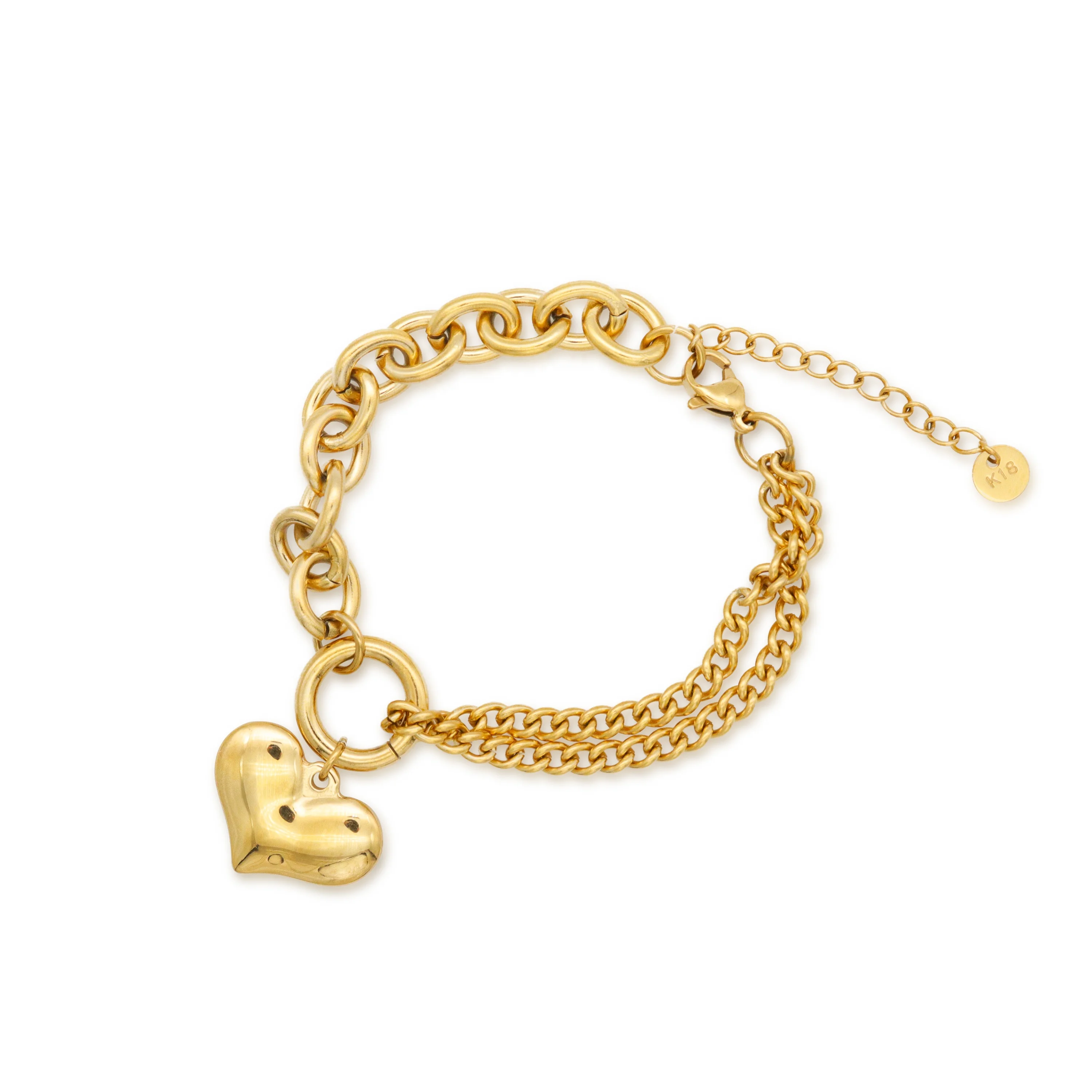 

Chris April fashion jewellery 316L Stainless steel PVD gold plated love almond heart charm heavy chain bracelet