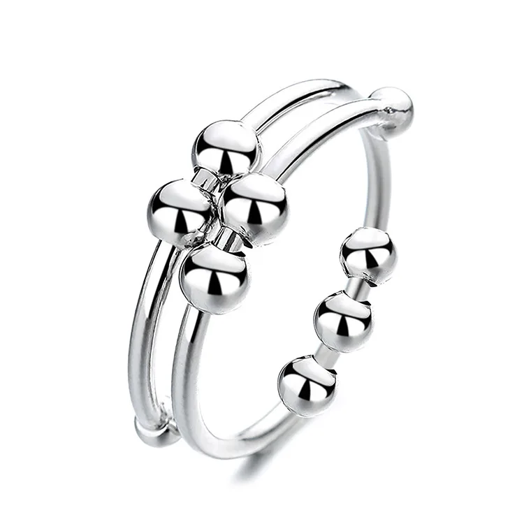 

Anxiety Ring Open Finger Jewelry Resizable Spiral Beads Stainless Steel Adjustable Fidget Ring for Women Men