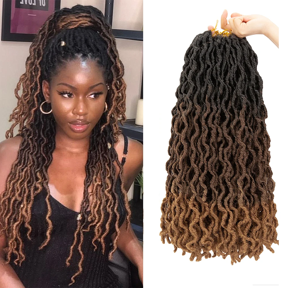 

AliLeader Ombre Gypsy Locs Crochet Braid Hair Wavy Goddess Faux Locs Synthetic Hair Extension, 6 colors available