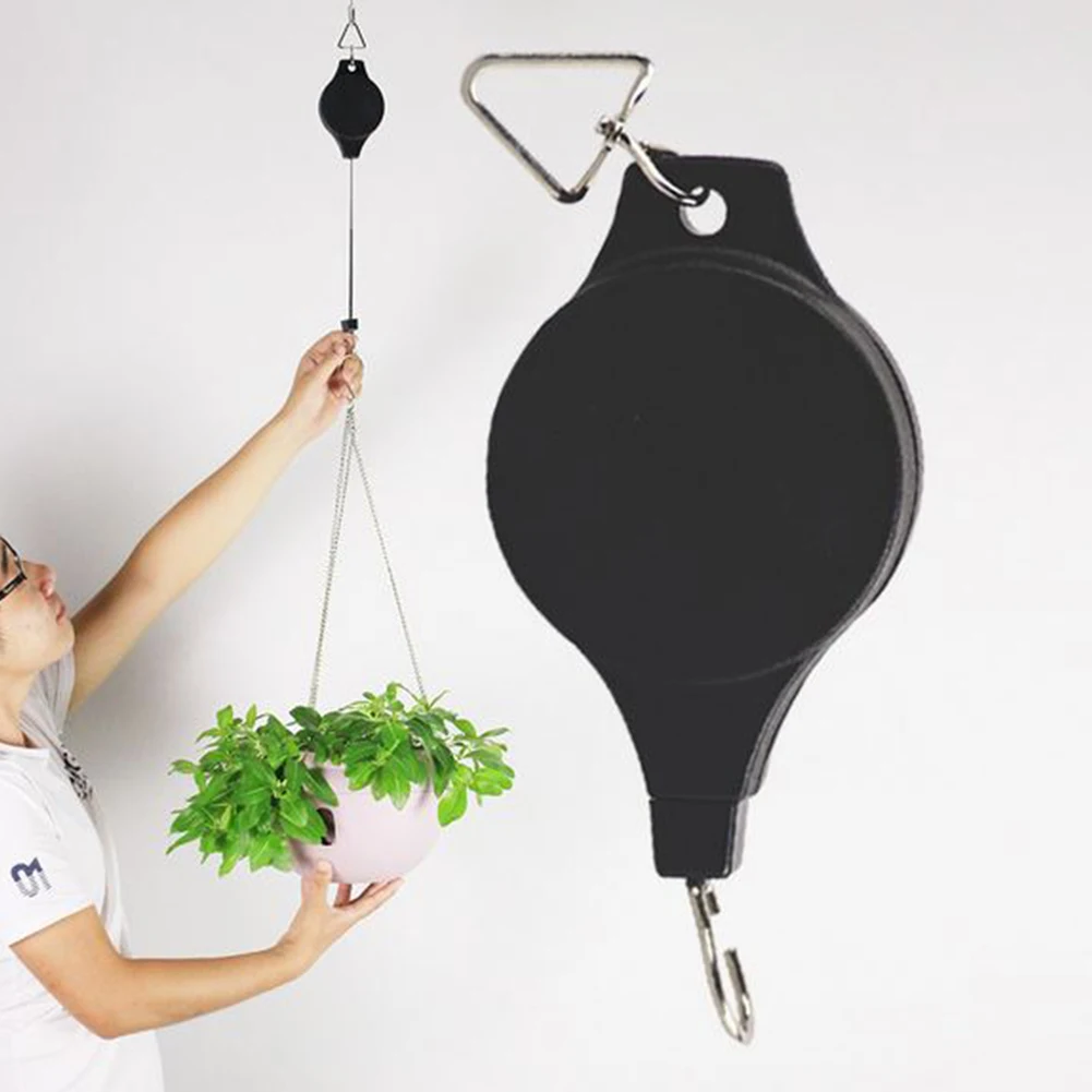 

Pulley Retractable Basket Chain Plastic Flowerpot Plant Pot Hooks Holder Household Hanger Pull Down Flower Planter, As photo