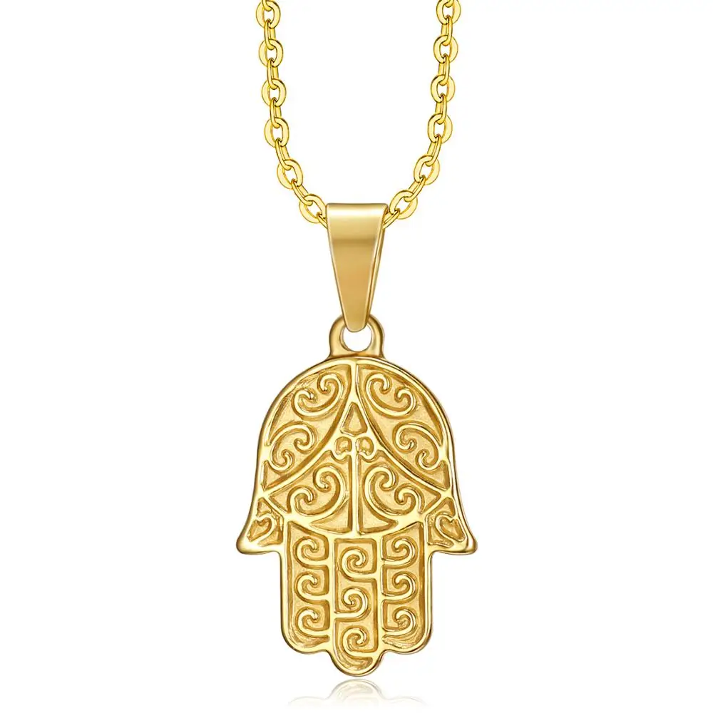 

Olivia Wholesale Vintage Jewelry Stainless Steel Gold Silver Lucky Hamsa Hand Of Fatima Pendant Necklace Women Men Gifts