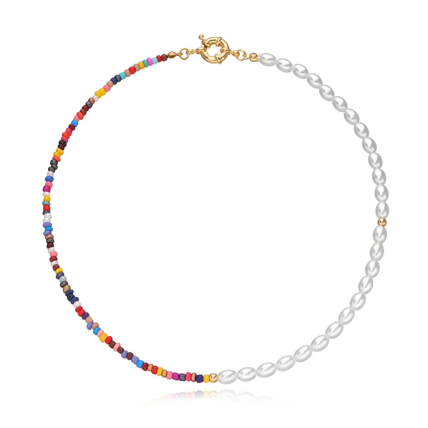 

Bohemian colored beads asymmetrical necklace short clavicle chain