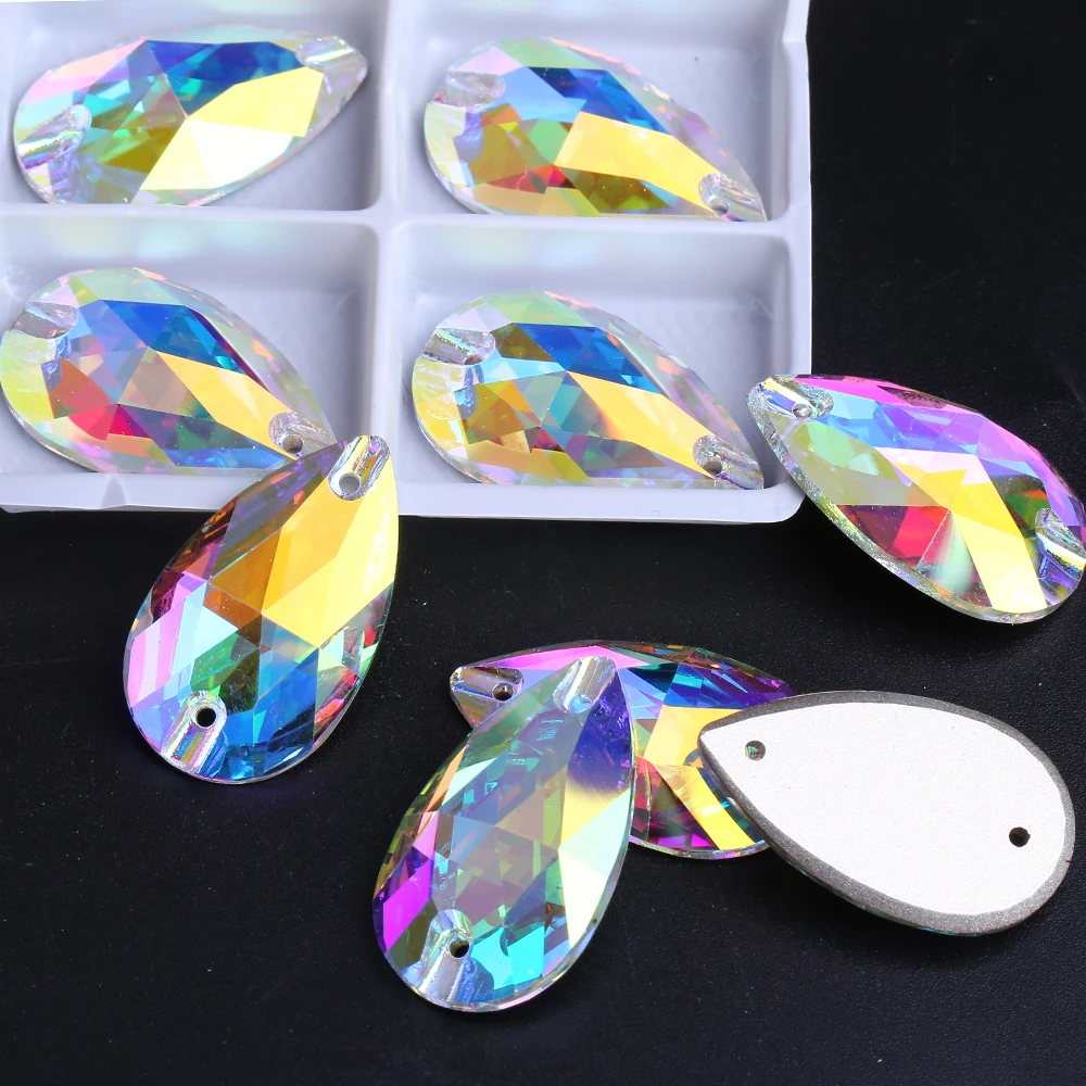 

XULIN Wholesale 34 Colors Teardrop Shape K9 Flat Back Glass Crystal Sew On Stone Rhinestones For Bride Dress Decoration, Reference to color card