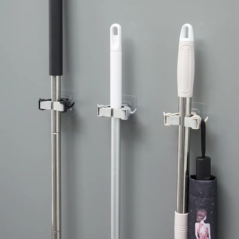 

No Trace Mop Clip Horn Shape Mop Rack With Hook Creative Powerful Storage Rack Kitchen Bathroom Finishing