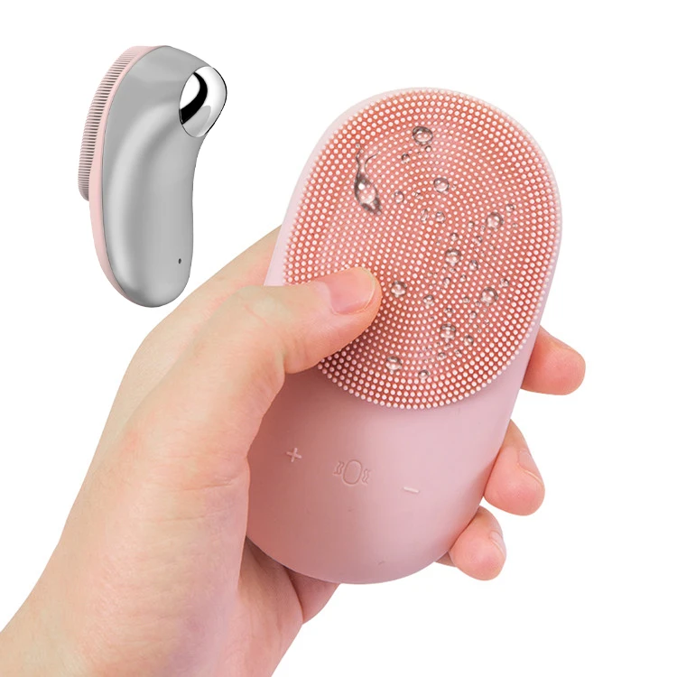 

2 In 1 Ipx7 Waterproof Heat Massage Vibrating Sonic Exfoliating Spin Silicone Facial Sonic Cleansing Brush, Pink