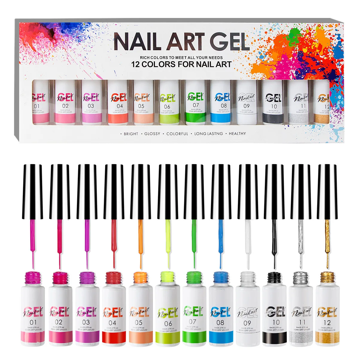 

Private Label 12pcs Set Line Gel Uv Led Painting Polish Set Private Label OEM Nail Box Kit Gel 3D Nail Art Liner Gel, Clear