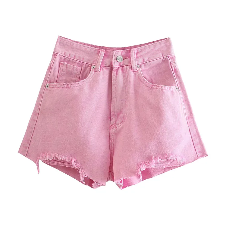 

BMURHMZA2021 summer new women's single button high waist color back pocket zipper women's shorts, Pink