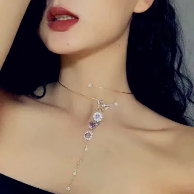 

2020 Hot Sale Vintage Elegant Fashion lilac Butterfly Choker With Small Exquisite Butterfly Charm Necklaces For Women Jewelry