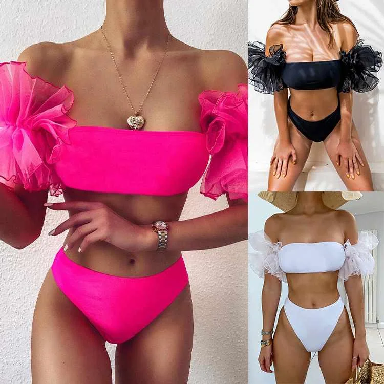 

2021 Swimsuit Hot Sale Bikini Swimsuit Puff Sleeve Top Tankini Sexy Women Swimwear, Picture color