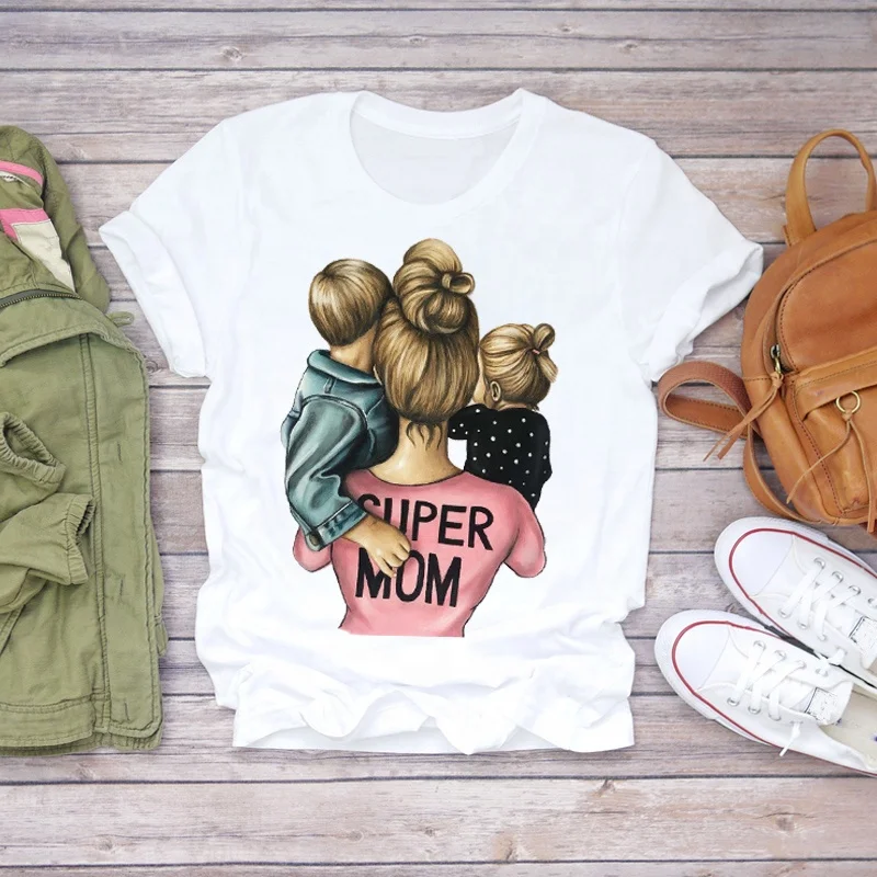 

Women 2021 Cartoon Super Mom Life Momlife Summer Print Lady T-shirts Top T Shirt Ladies Womens Graphic Female Tee T-Shirt
