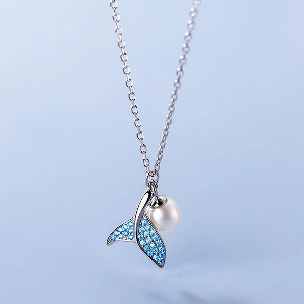 

New Design S925 Sterling Silver Fishtail Pendant Choker Necklace Women Girl D9000