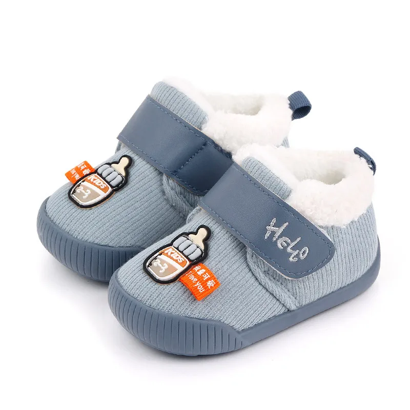 

High Quality Autumn And Winter Soft- Soled Fleece Plus Shoes for Baby Boy First Walking Thermal Cartoon Toddler Shoes, Picture shows