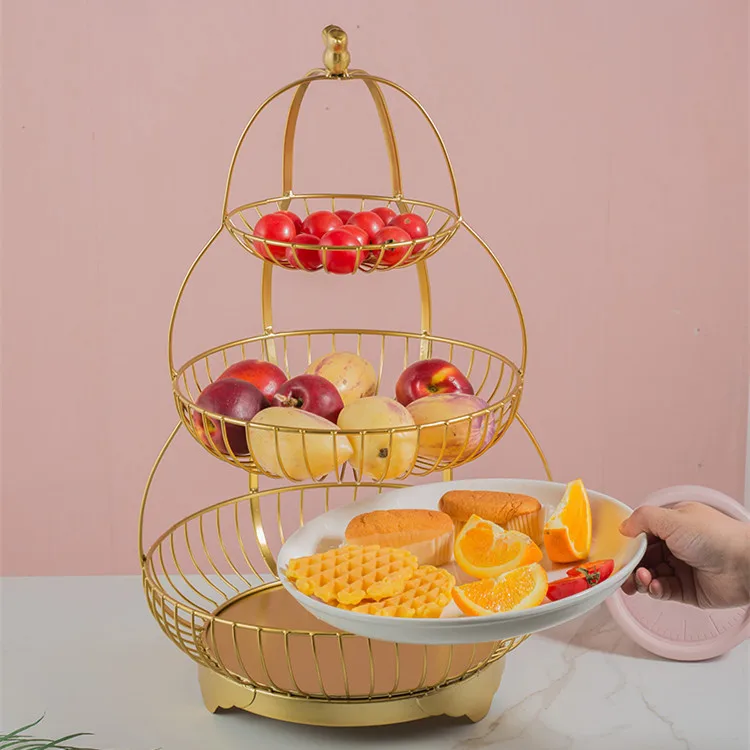 

Luxury Style 3 Tier Folding Gold Metal Fruit Basket