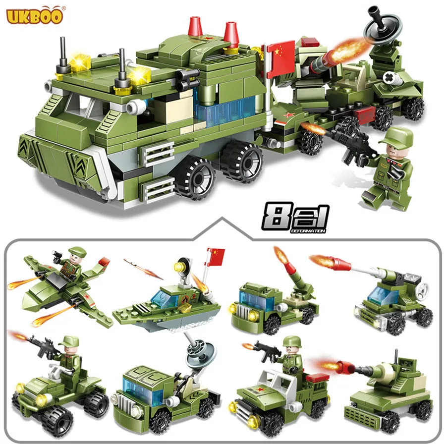 

UKBOO Free Shipping Military Series WW2 Soldiers Army 8in1 407 PCS War Tank Vehicle Aircraft Brick Building Block