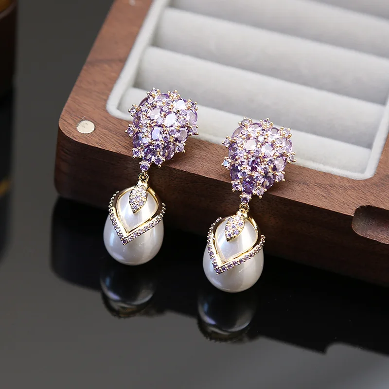 

S925 Silver Needle Water Droplet Pearl Inlaid Zircon Earrings for Women's French Light Luxury Retro Fashion earrings Earrings