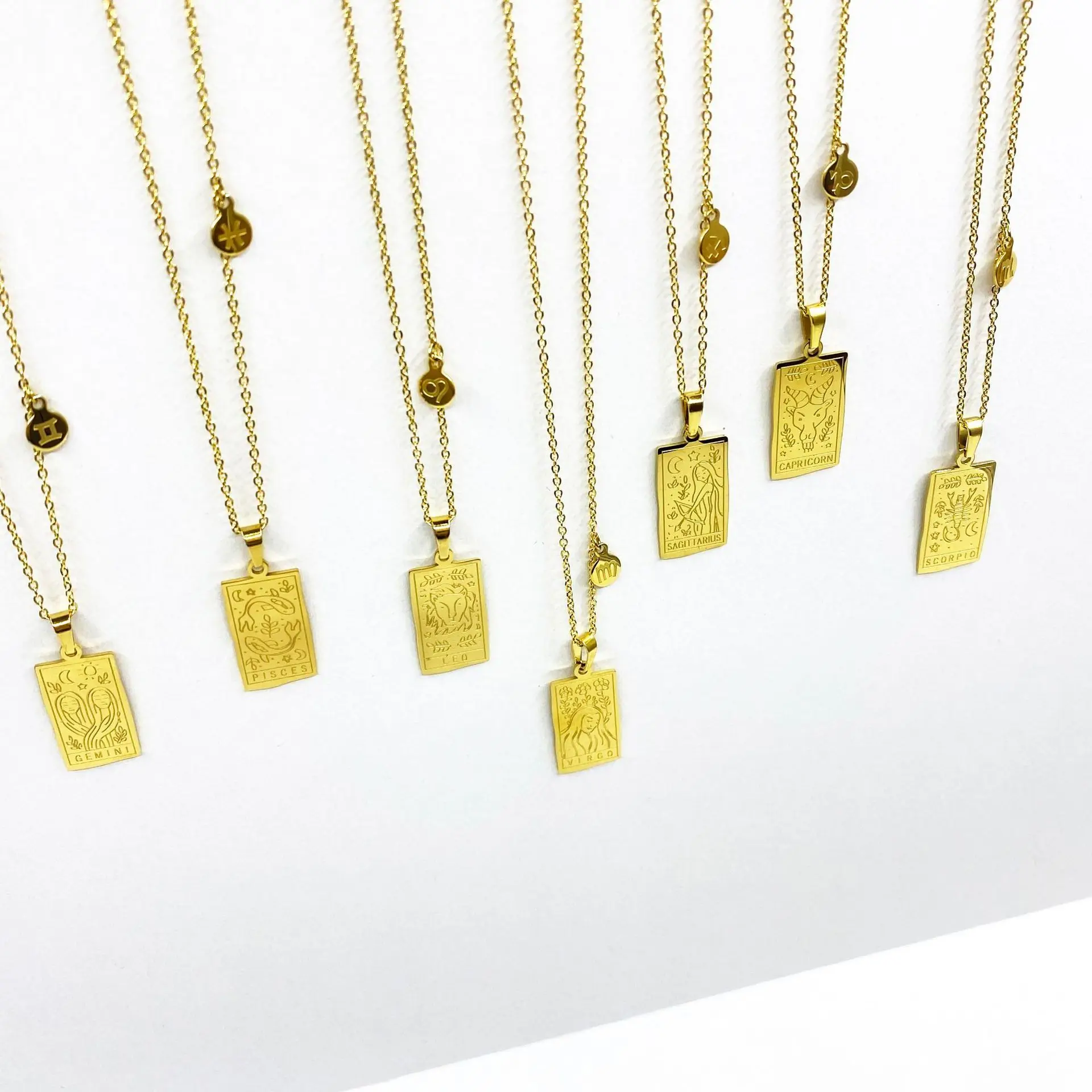 

new trendy stainless steel Square pendant women 12 Zodiac Sign Embossment Necklace gold filled