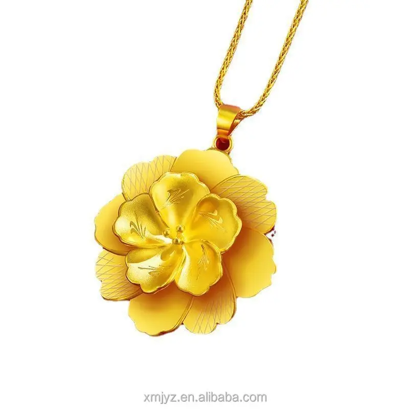

Brass Gold-Plated Peony Flower Pendant Necklace Female Flower Blooming Rich Choker Fashion All-Match Alluvial Gold Pendant
