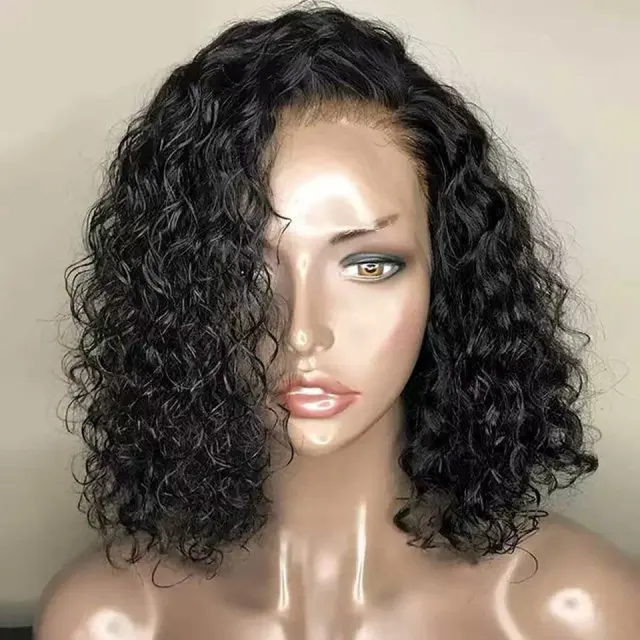 

High Density Water Wave Bob Wig 180% Swiss Lace Frontal Full Brazilian Remy Curly Hair For Winter