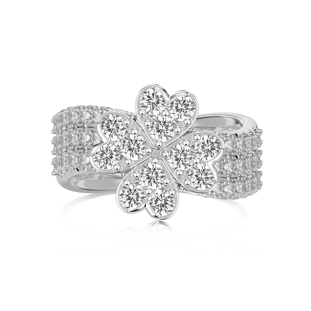 Dylam High Quality 18K Gold Stackable Ring 925 Sterling Silver Love Lucky Four Leaf Clover Heart Detachable Set Rings for Women