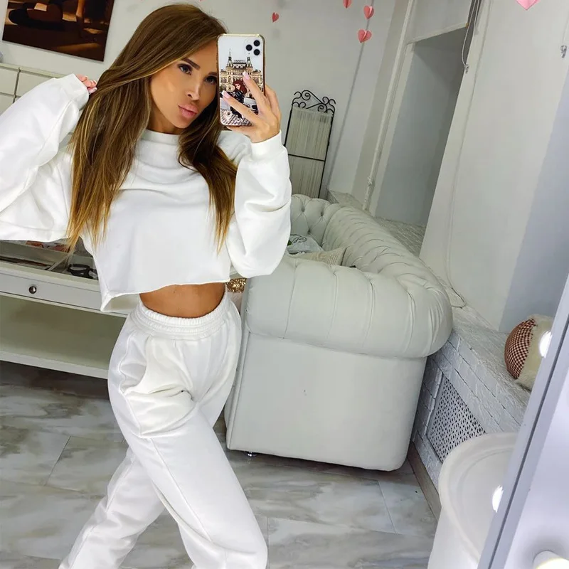 

New Style hot sale Jogger set women 2 Piece Crop Top Pants Set for Women Autumn Two Pieces women Jogger Tracksuit Set