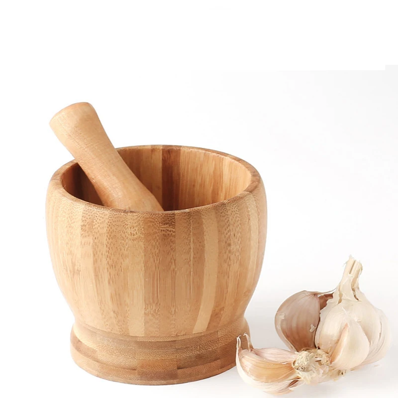 

Multifunctional Kitchen Bamboo Garlic Grinder Squeezer Mashed Garlic Bowl Garlic Press, Natural bamboo color