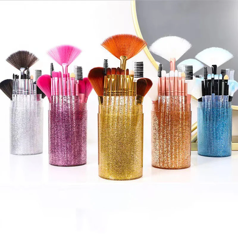 

Diamond Glitter Makeup Brush Set Handle Synthetic Private Label Makeup Brush Maquillaje Pink Drill Plastic Cosmetic Brushes, As the picture shows or customized color