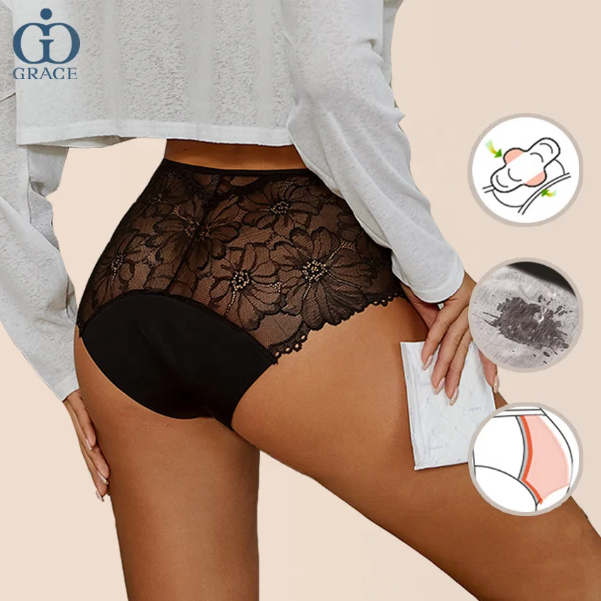 

4 Layers Lace Leak Proof Physiological Postpartum Culottess Menstrual Washable Floral Lace Period Menstrual Panties