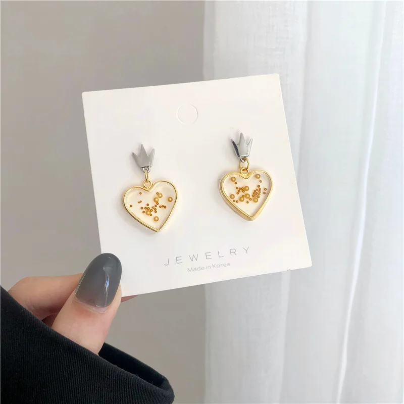

JUHU New classic peach heart earrings cute all-match pendant earrings alloy S925 silver needle jewelry for women, Colorful