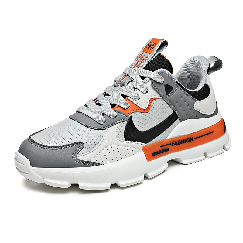 

Summer new outdoor sports casual couple shoes fashion leather low-top women's shoes breathable street men's thick-soled sneakers, Gray black