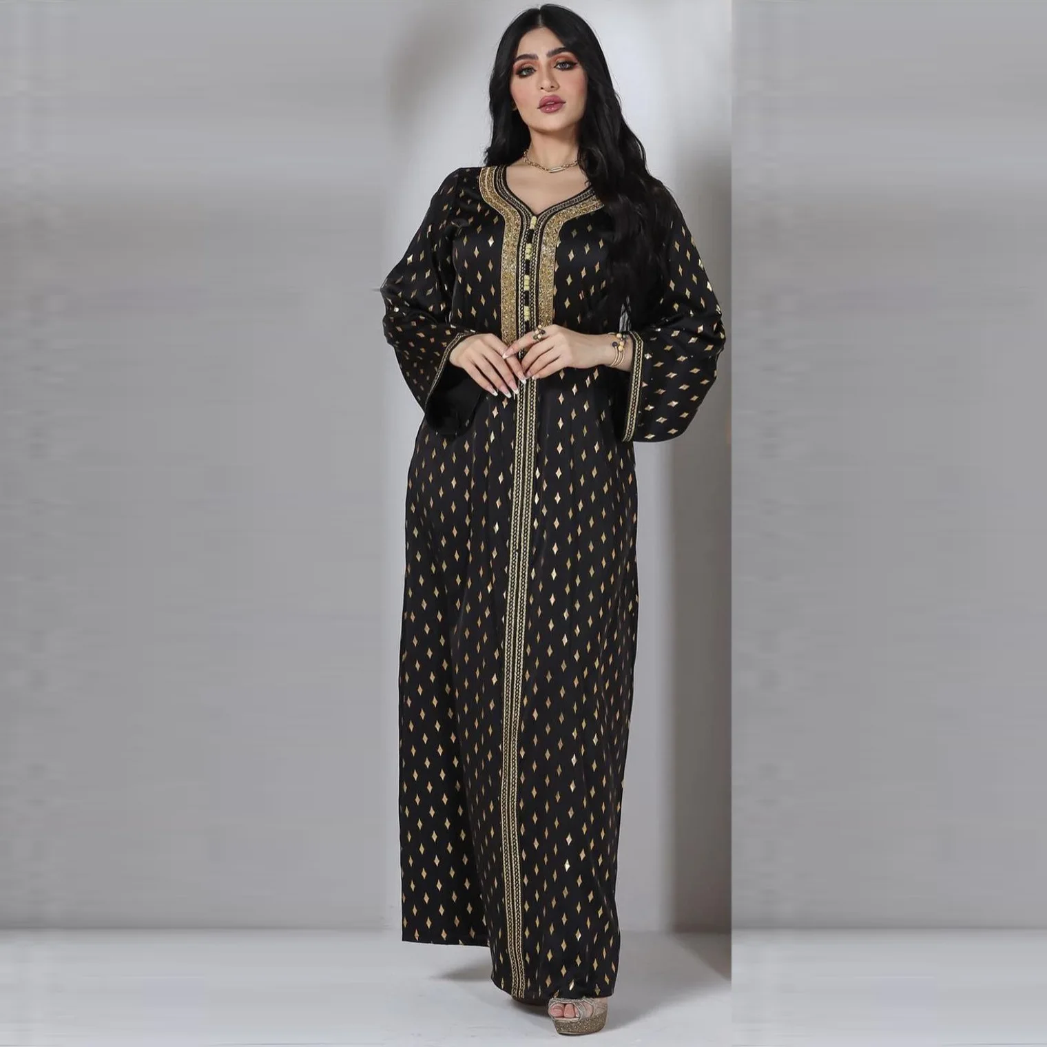 

2315 Kuwii wholesale hot sale fashion luxury middle East turkish muslim women dress for golden-plating on black