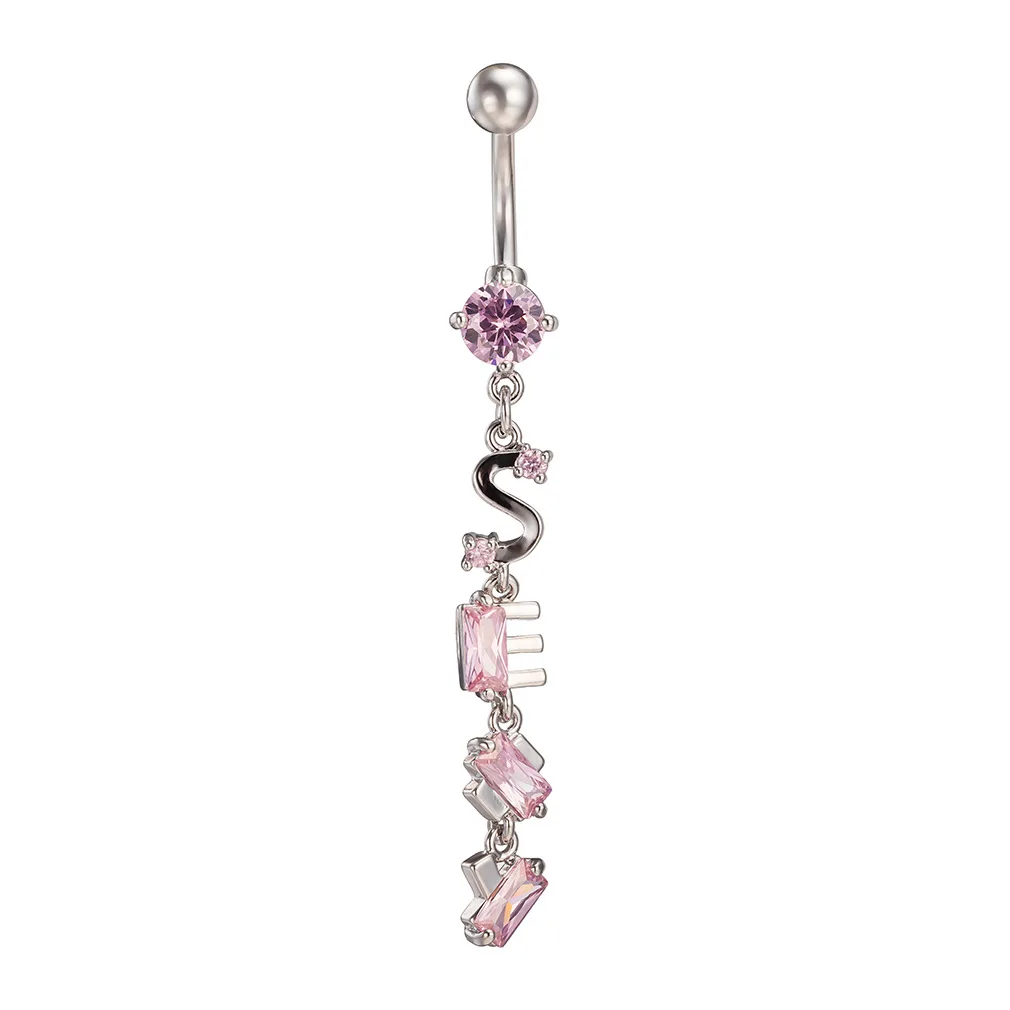 

HOVANCI initial letter S E navel ring unique fashion Jeweled Dangling Words Belly Rings Bar Body Piercing Belly Button Ring, White,blue,pink