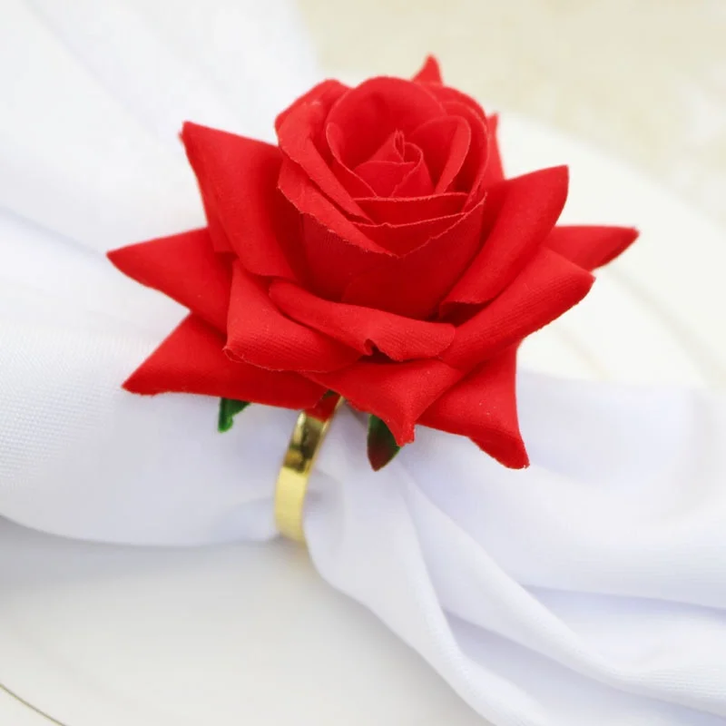 

2020 Hot Sale Handmade Red Rose Flower Napkin Ring Napkin Buckle Western Restaurant Bar Decoration Cloth Ring HWW01