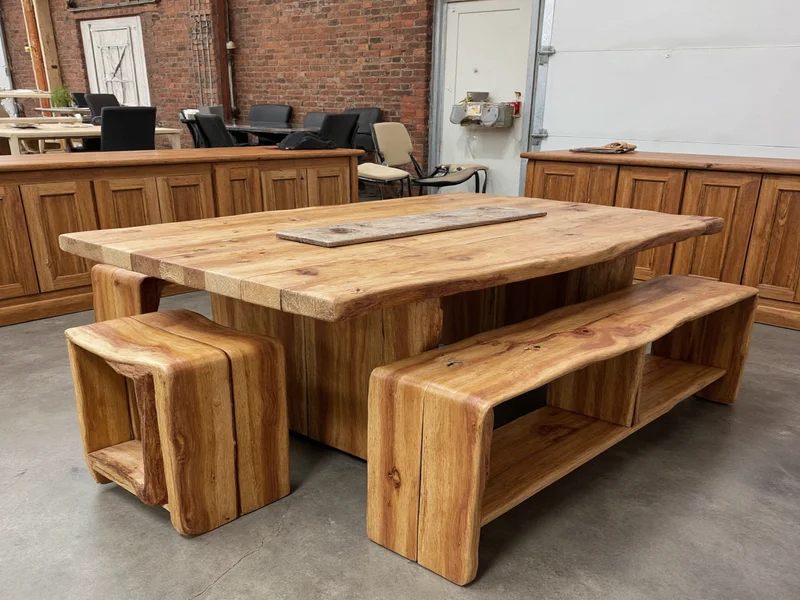 Reclaimed wood transformed into functional furniture pieces