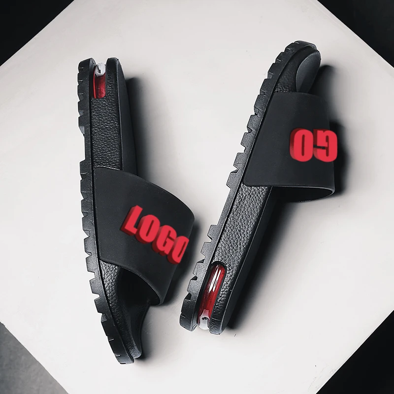 

Plus Size Mens Custom Logo Slides Slippers Super Soft Air Cushion 3D Rubber Custom Slides Footwear Mens Sandals Box With Logo, Customized color