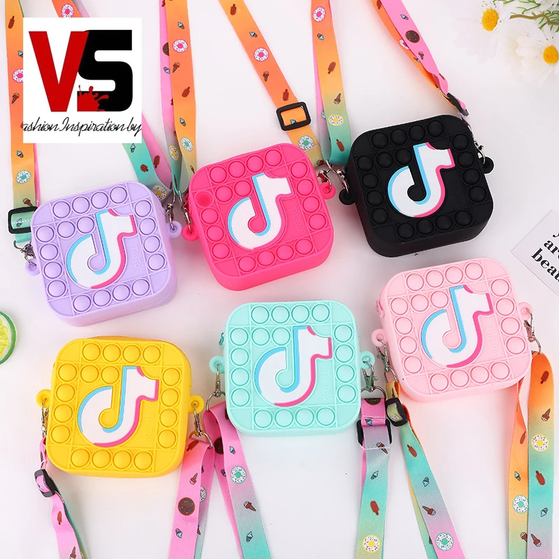 

Grace Fashion kid jelly cute coin purse for girls kids purse and mini handbags silicon bubble pop tik tok bag, As pictures