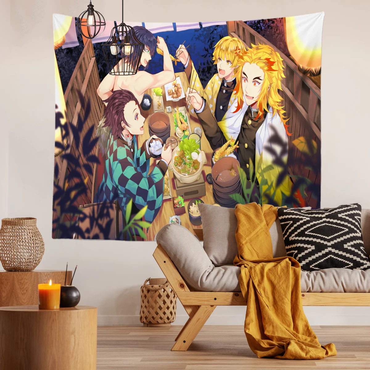 

Ghost blade hanging cloth animation pattern tapestries hanging painting peach skin high quality dormitory tapestry anime