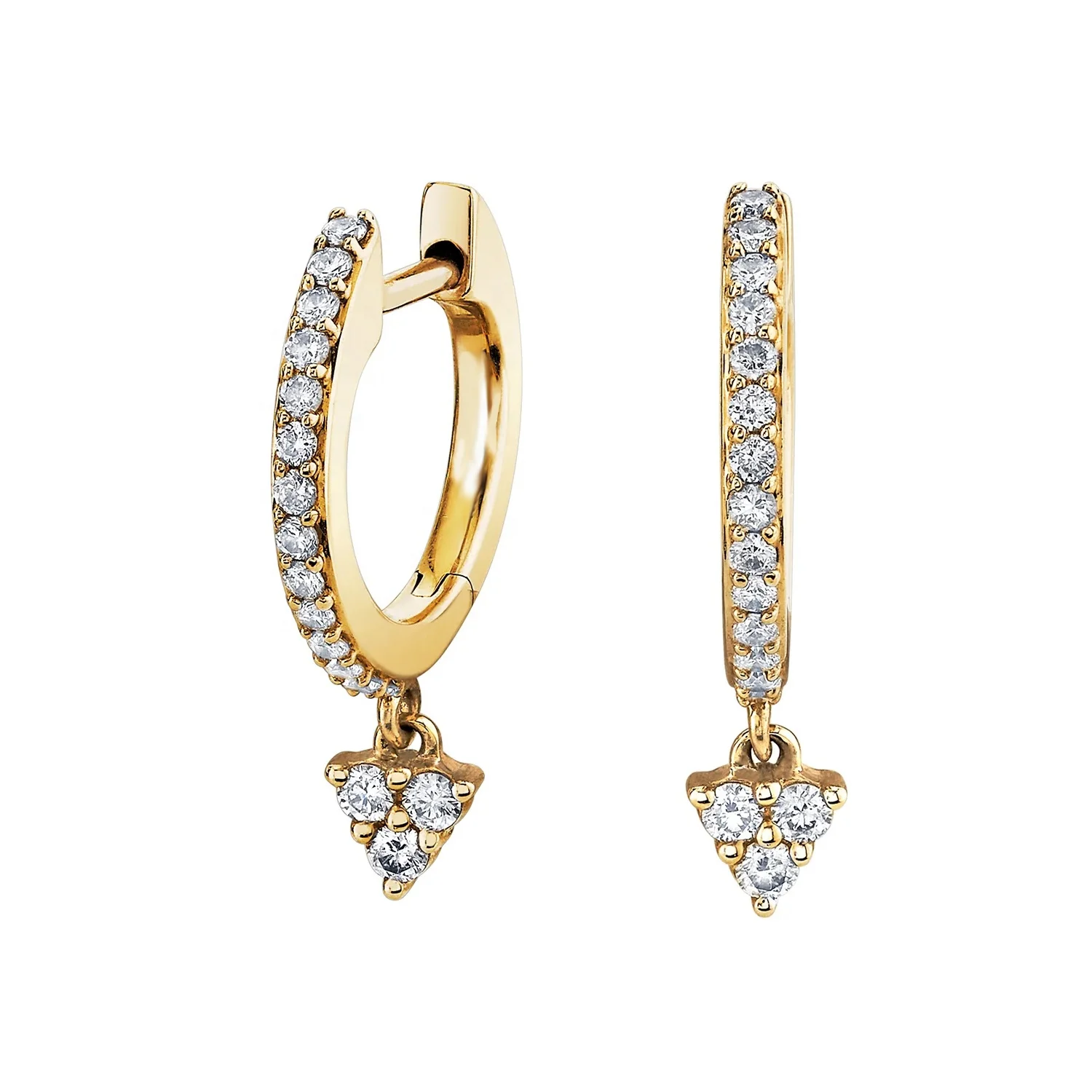 

LOZRUNVE Fashion 925 Silver Three Diamond Cluster Drop Hoop Earring 18k Gold Plated Jewelry