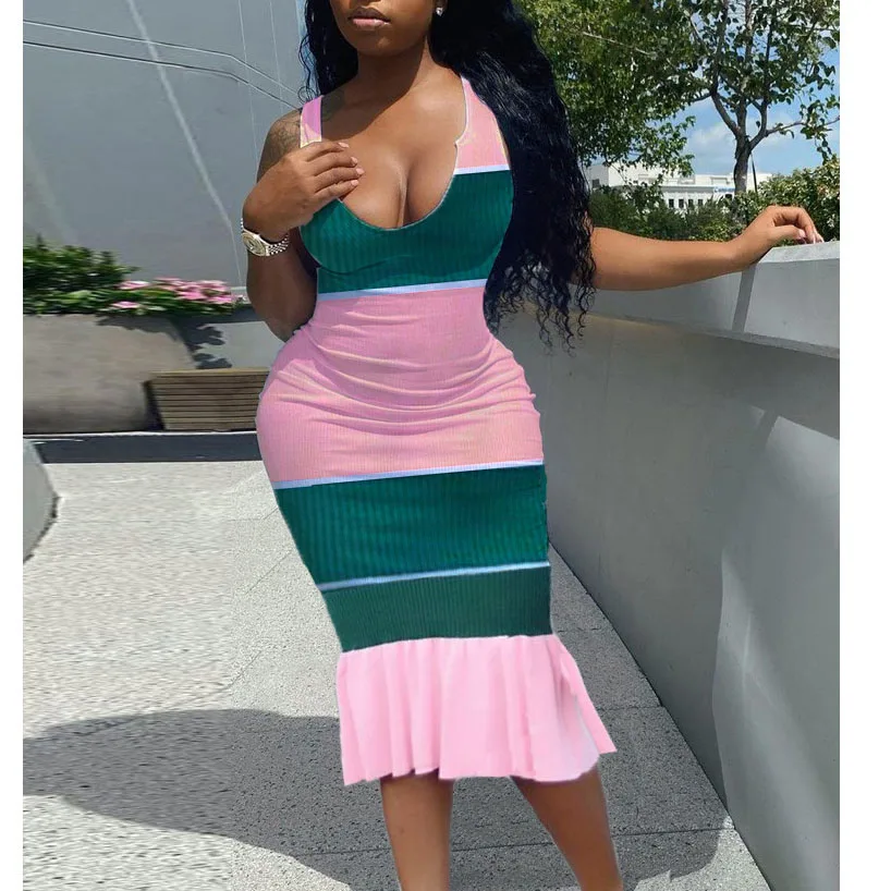 

FS3466D colorful clothing summer patchwork bodycon dress casual for women