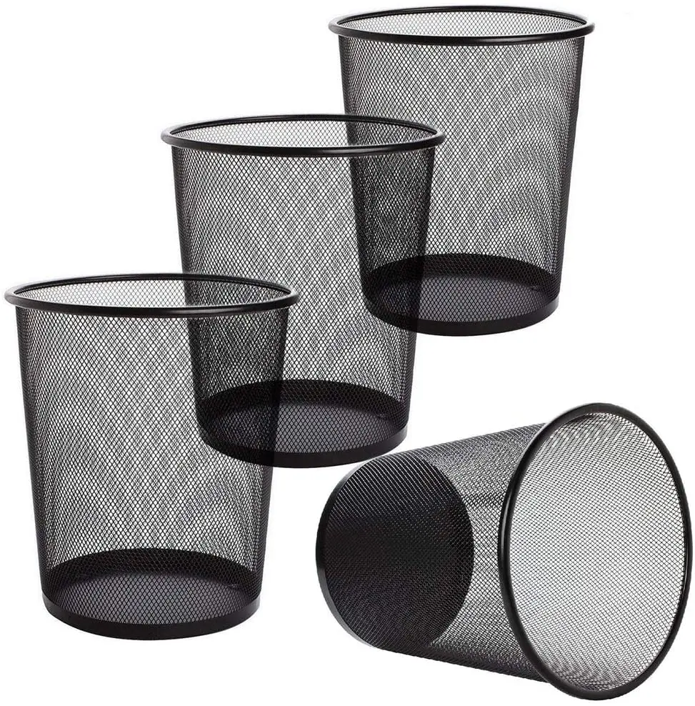 

4 Pack Trash Can Mesh Recycling Bins Garbage Small Waste Baskets for Office Home Round Open Top Wastebasket - 2.5 Gallon IRON, Black,silver and any other color you like