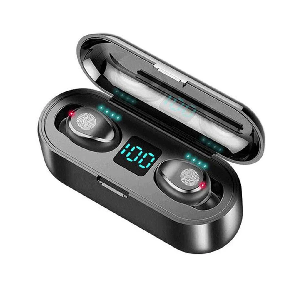 

F9 TWS Earphone headphone 9D HiFi sport Headsets Music Earbud with 2000mAh Charging Case Hifi wireless headset, Black white