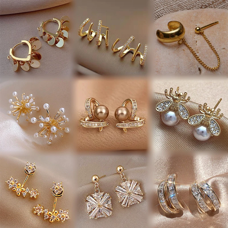 

Retro Square Zircon Pendant Women's Earrings Pearl Insect Gold Earrings Simple Five Point Star Jewelry Accessories Gift