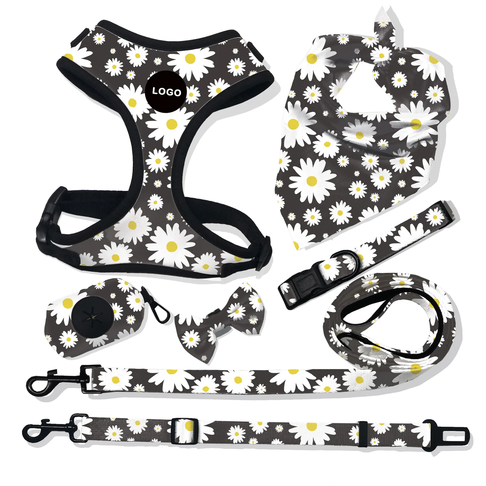 

6 Pieces Adjustable Reflective Pet Harness Leash Dog Collar and Harness Set for Small Medium Large Dog