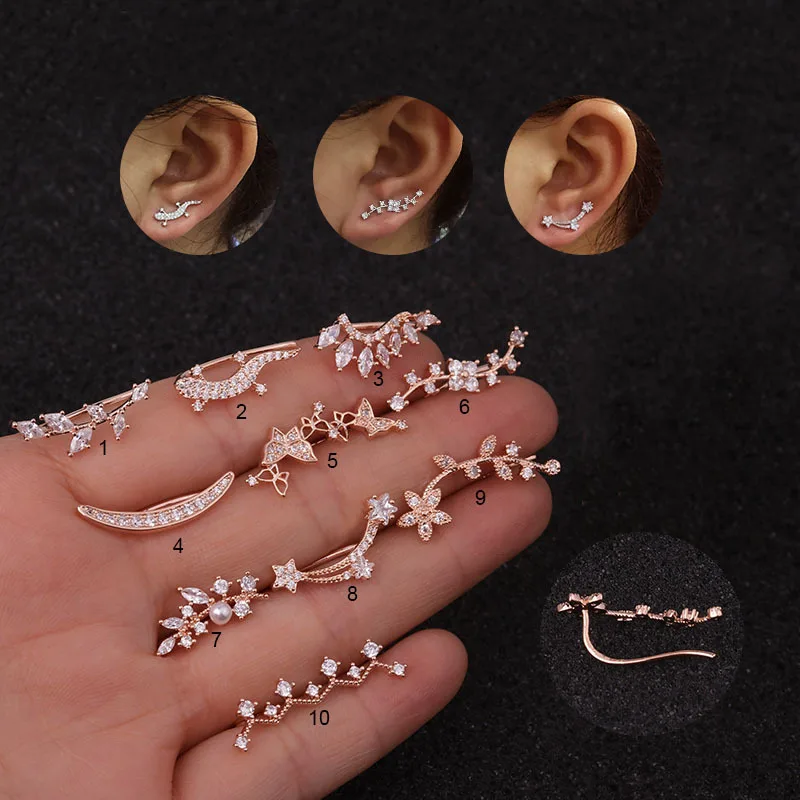 

Mismatched Plant Ear Crawlers Flower Leaf Gecko Ear Climbers Crawler Earring Fashion Jewelry Girl Lady Women Gift