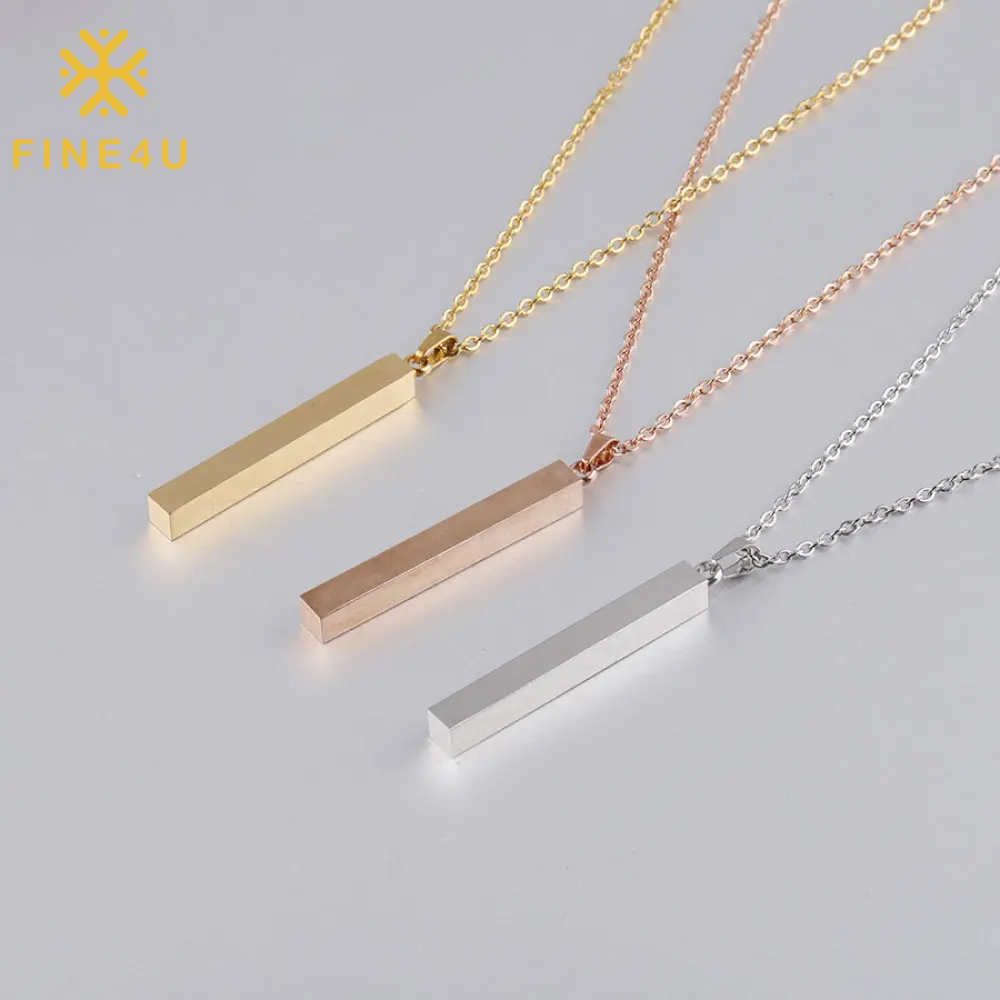 

Women Fashion Lettering Mirror Polished 3D Vertical Bar Custom Stainless Steel Engraved Jewelry