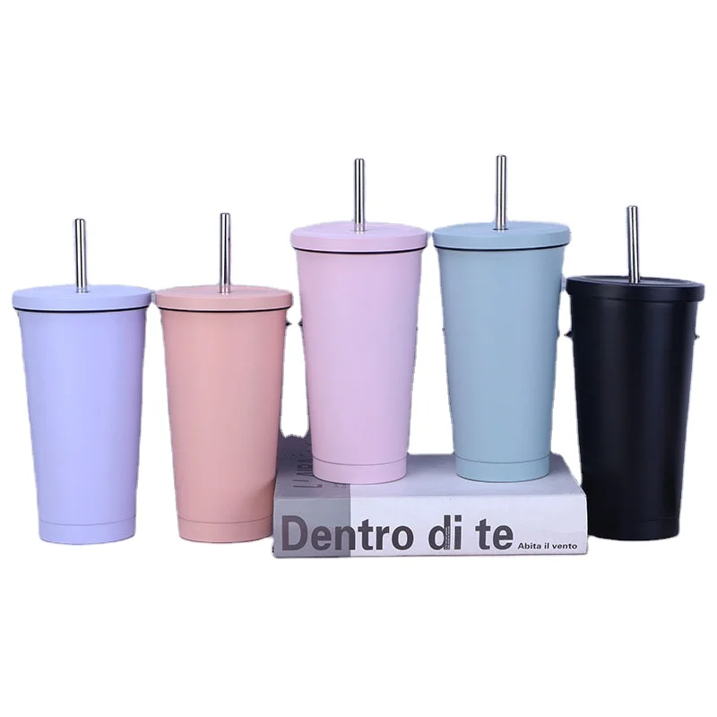 

Hot sale stainless steel travel mug cup with straw custom double wall straw drinking tumbler 500ml 750ml