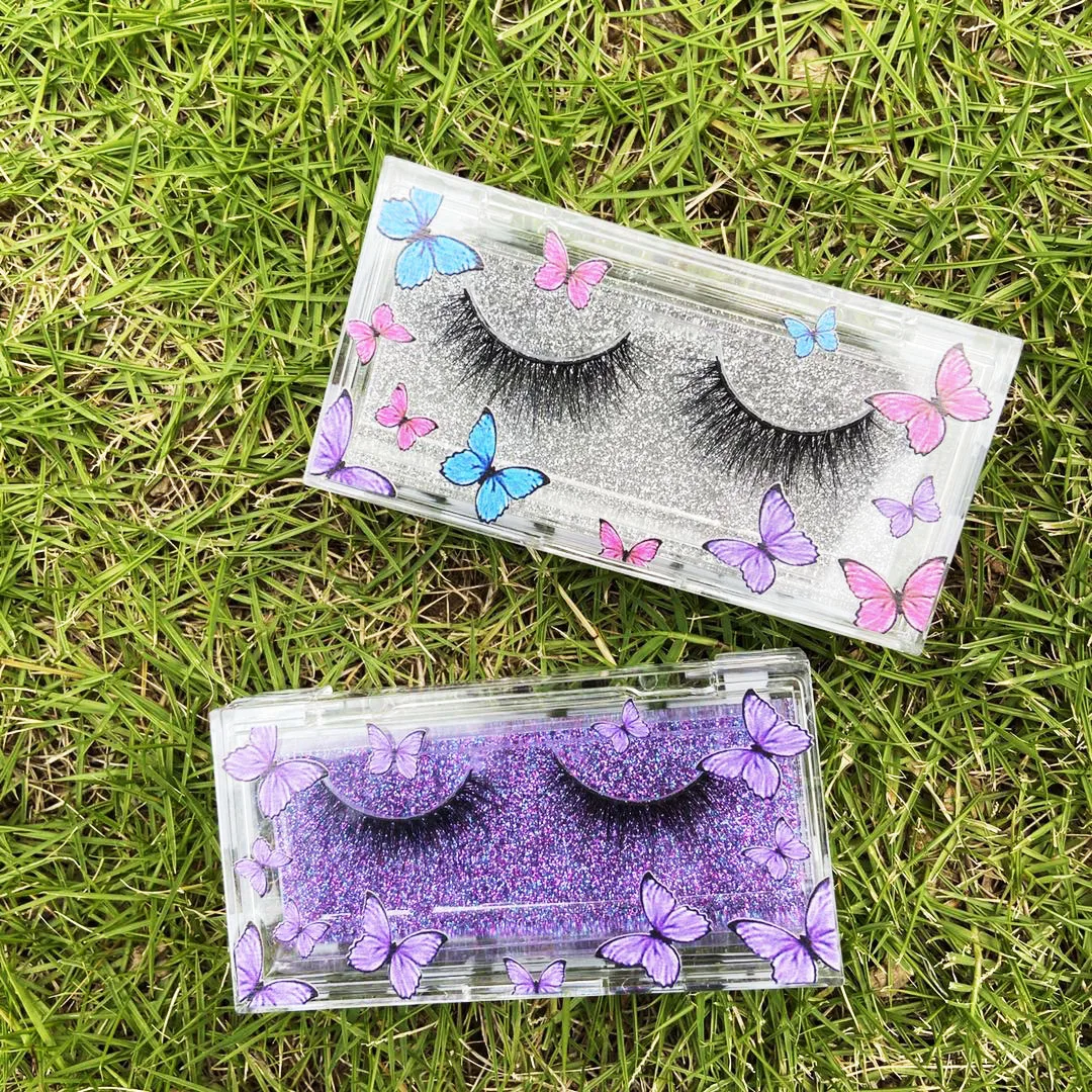 

3D Mink Strip Eyelashes Wholesale Butterfly Acrylic Packaging Custom LashBox 25MM fluffy Mink Eyelash Package