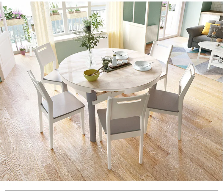 High Quality Wood Round Marble Dining Table Wooden Set With Rotating Centre