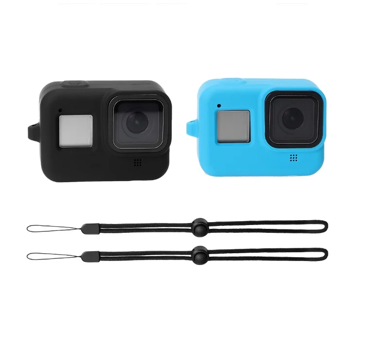 

Camera Strap Cord Chain Anti-drop Silicone case with lanyard dustproof silica gel cover shell for gopro hero8 camera accessories, Black/blue
