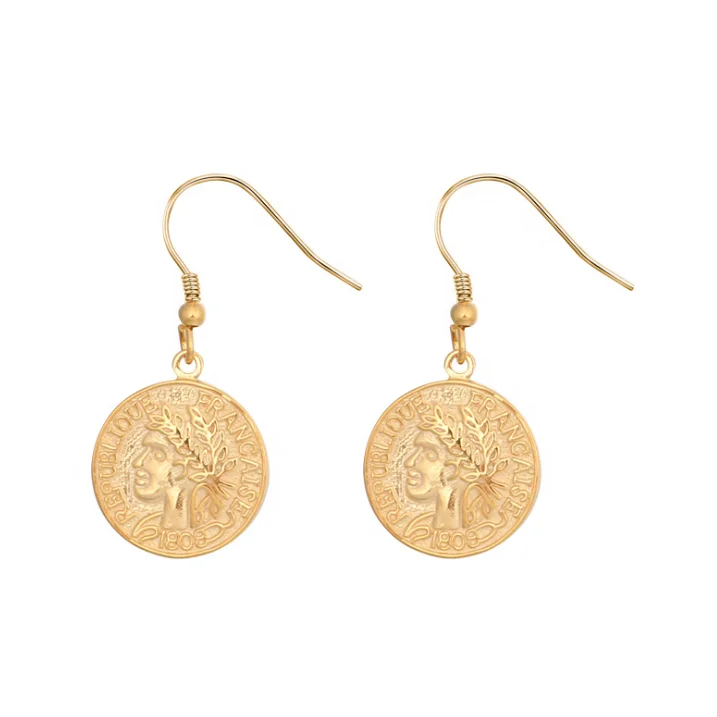 

Tiny 925 Sterling Silver Hoop Gold Plated Ancient Greek Coin Earring For Women, Multi