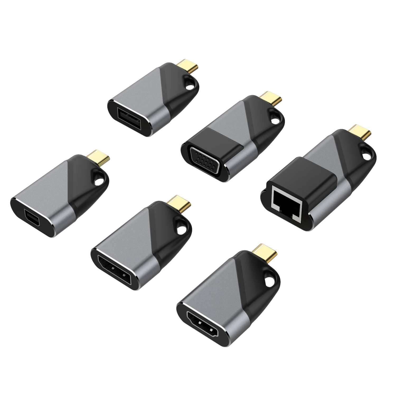 

Type C to USB A / RJ 45/ DP / HDM I / VGA Mini Key chain adapter, Space grey